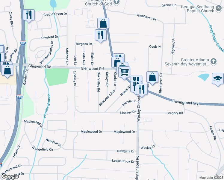 map of restaurants, bars, coffee shops, grocery stores, and more near 4206 Sherwood Avenue in Decatur