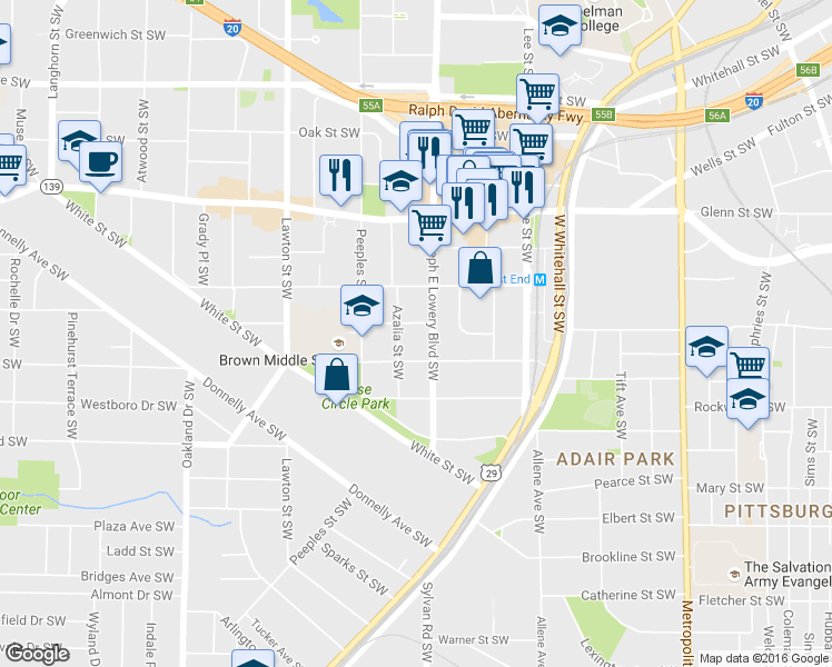 map of restaurants, bars, coffee shops, grocery stores, and more near 933 Mathews Street Southwest in Atlanta