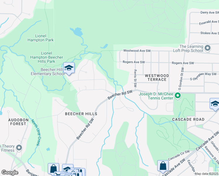 map of restaurants, bars, coffee shops, grocery stores, and more near 2103 Bollingbrook Drive Southwest in Atlanta