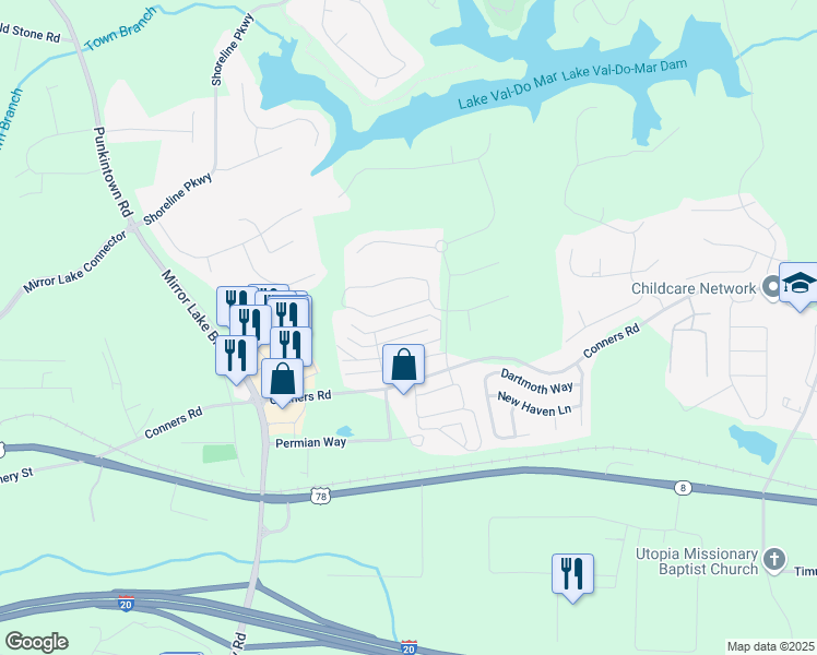 map of restaurants, bars, coffee shops, grocery stores, and more near 2707 Mariner Way in Villa Rica