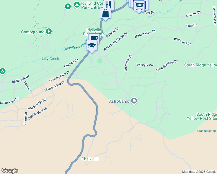 map of restaurants, bars, coffee shops, grocery stores, and more near 26823 Crestview Drive in Idyllwild-Pine Cove