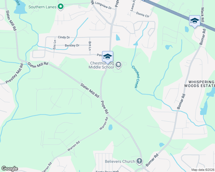 map of restaurants, bars, coffee shops, grocery stores, and more near 2515 Pope Road in Douglasville