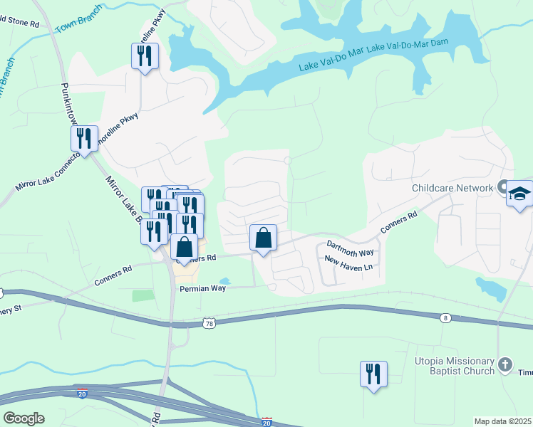 map of restaurants, bars, coffee shops, grocery stores, and more near 2707 Mariner Way in Villa Rica