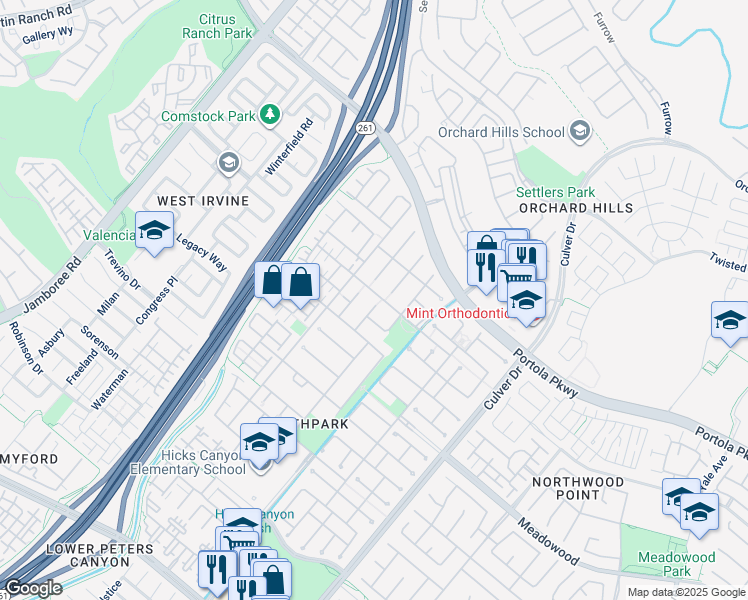 map of restaurants, bars, coffee shops, grocery stores, and more near 33 Harmony in Irvine