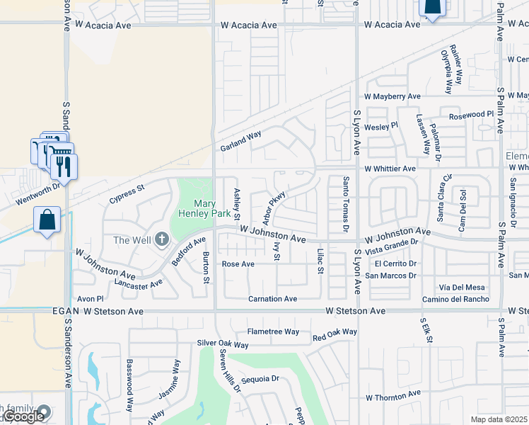 map of restaurants, bars, coffee shops, grocery stores, and more near 2335 Bayberry Way in Hemet