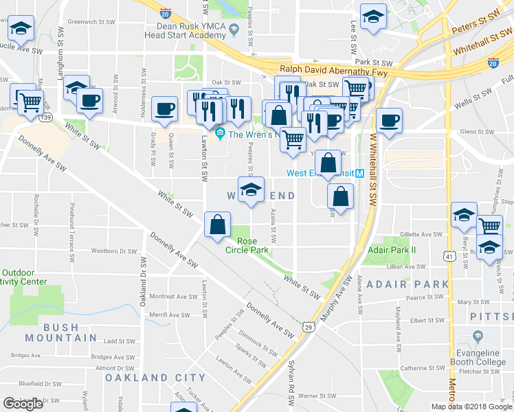 map of restaurants, bars, coffee shops, grocery stores, and more near 756 Peeples Street Southwest in Atlanta