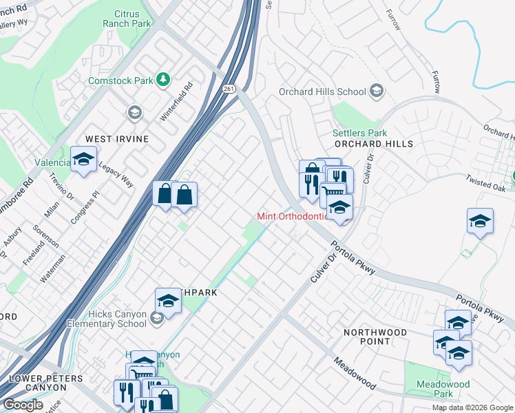 map of restaurants, bars, coffee shops, grocery stores, and more near 23 Vacaville in Irvine