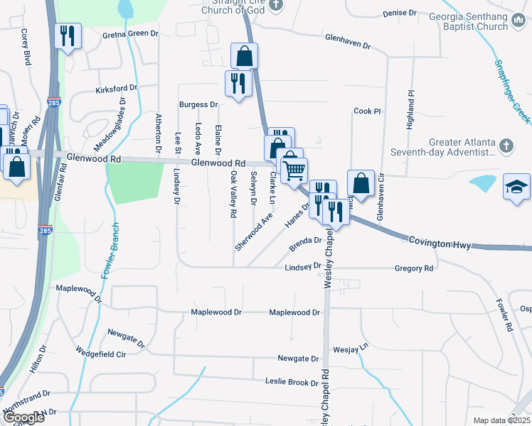 map of restaurants, bars, coffee shops, grocery stores, and more near 4206 Sherwood Avenue in Decatur