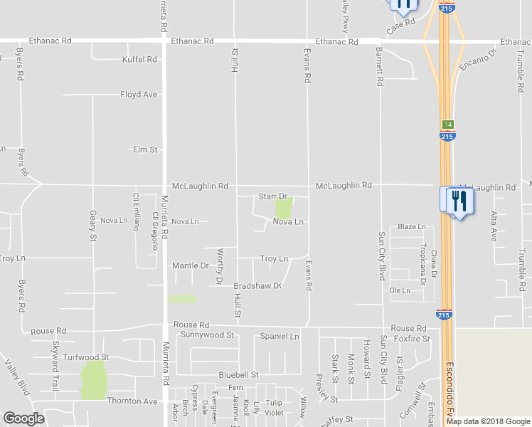 map of restaurants, bars, coffee shops, grocery stores, and more near 26348 Nova Lane in Menifee