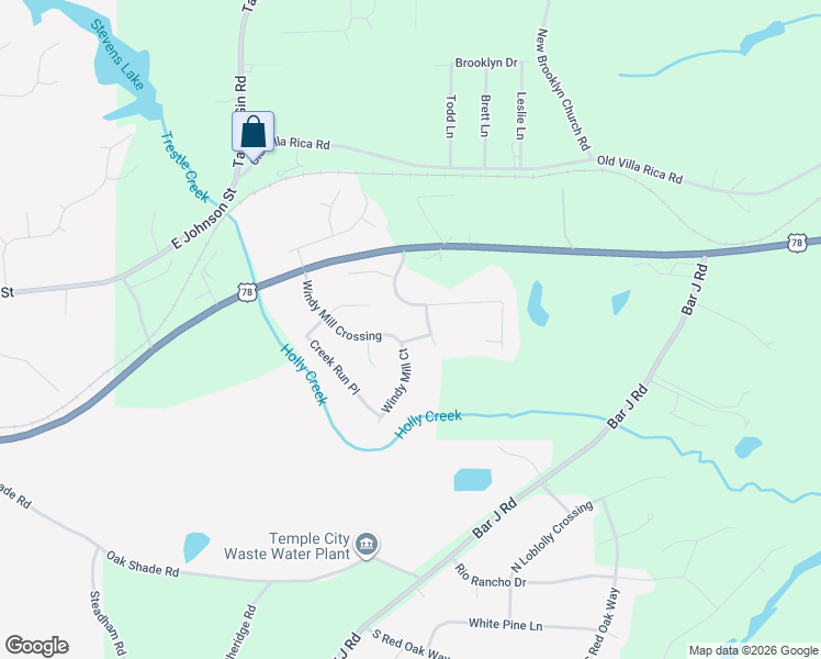 map of restaurants, bars, coffee shops, grocery stores, and more near 705 Mill Creek Drive in Temple