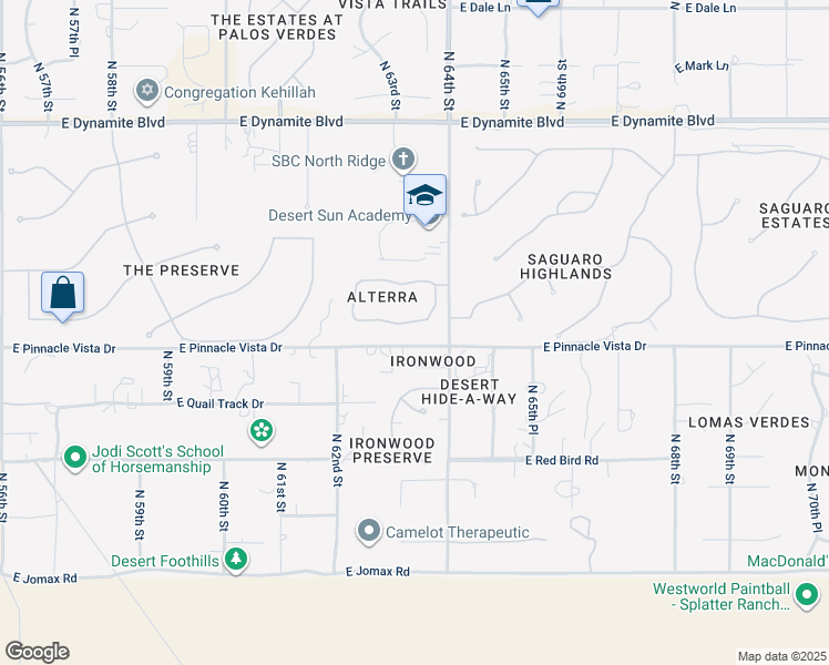 map of restaurants, bars, coffee shops, grocery stores, and more near 6347 East Ironwood Drive in Scottsdale