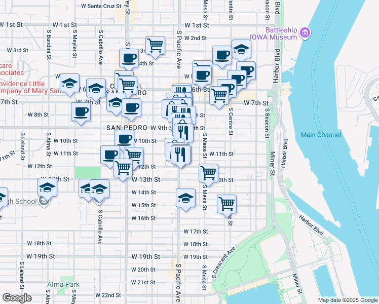 map of restaurants, bars, coffee shops, grocery stores, and more near 456 West 11th Street in Los Angeles