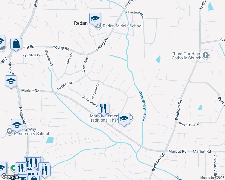 map of restaurants, bars, coffee shops, grocery stores, and more near 1856 Herringbone Hollow in Lithonia