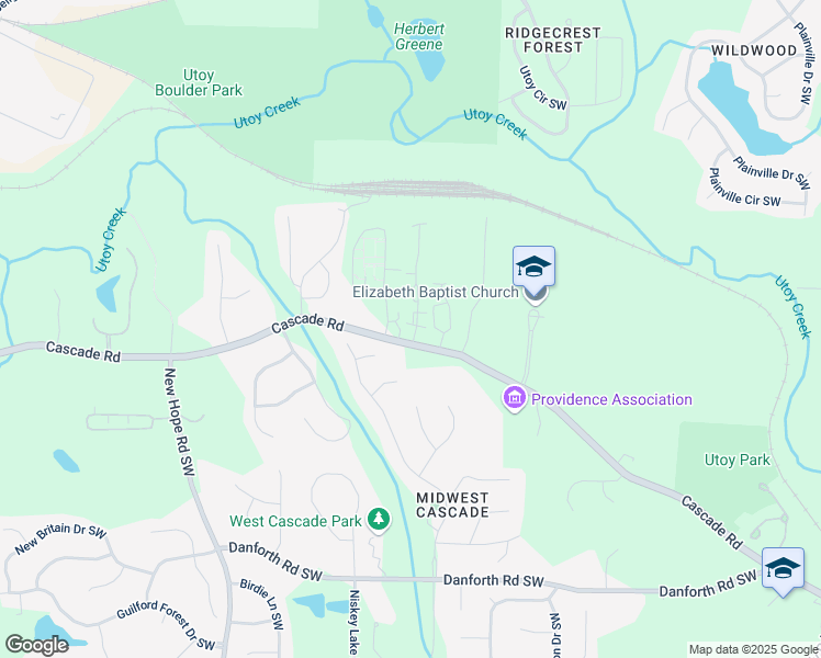 map of restaurants, bars, coffee shops, grocery stores, and more near 4355 Cascade Road in Atlanta