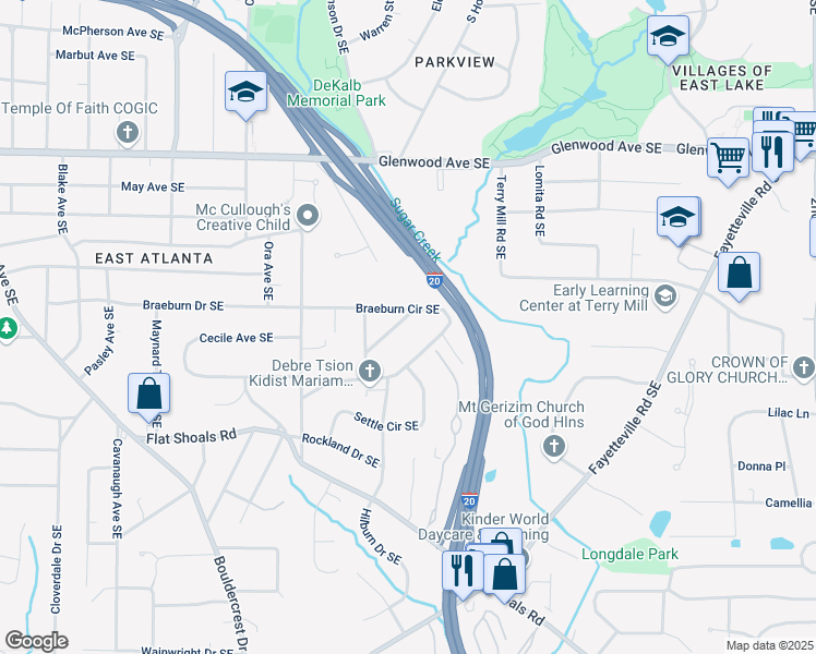 map of restaurants, bars, coffee shops, grocery stores, and more near 1950 Nash Avenue Southeast in Atlanta