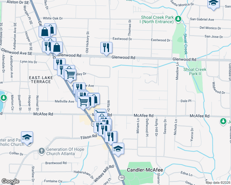map of restaurants, bars, coffee shops, grocery stores, and more near 1920 Don Juan Lane in Decatur