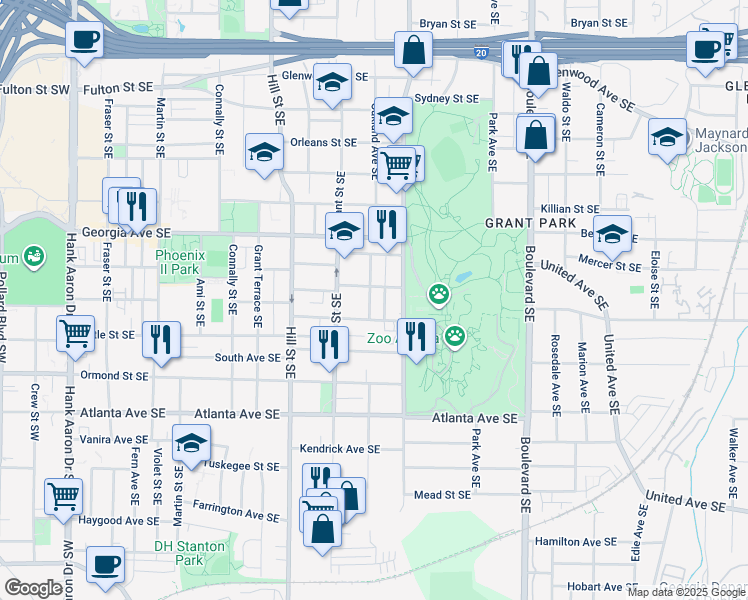 map of restaurants, bars, coffee shops, grocery stores, and more near 716 Oakland Avenue Southeast in Atlanta