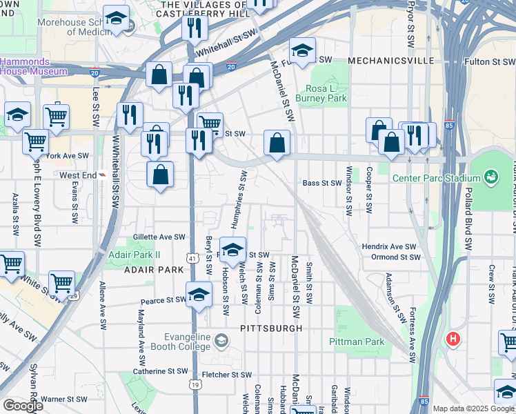 map of restaurants, bars, coffee shops, grocery stores, and more near 489 Stephens Street Southwest in Atlanta