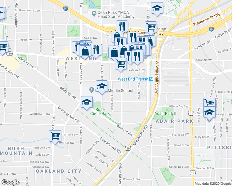 map of restaurants, bars, coffee shops, grocery stores, and more near 933 Mathews Street Southwest in Atlanta