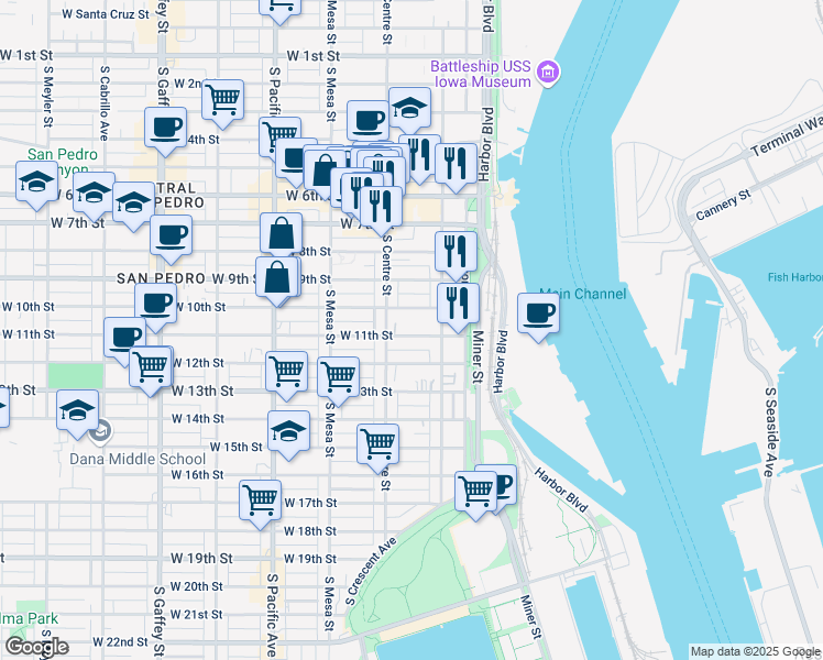 map of restaurants, bars, coffee shops, grocery stores, and more near 252 West 11th Street in Los Angeles