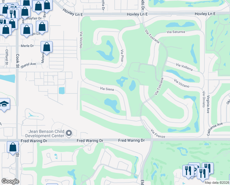 map of restaurants, bars, coffee shops, grocery stores, and more near 43231 Via Siena in Indian Wells
