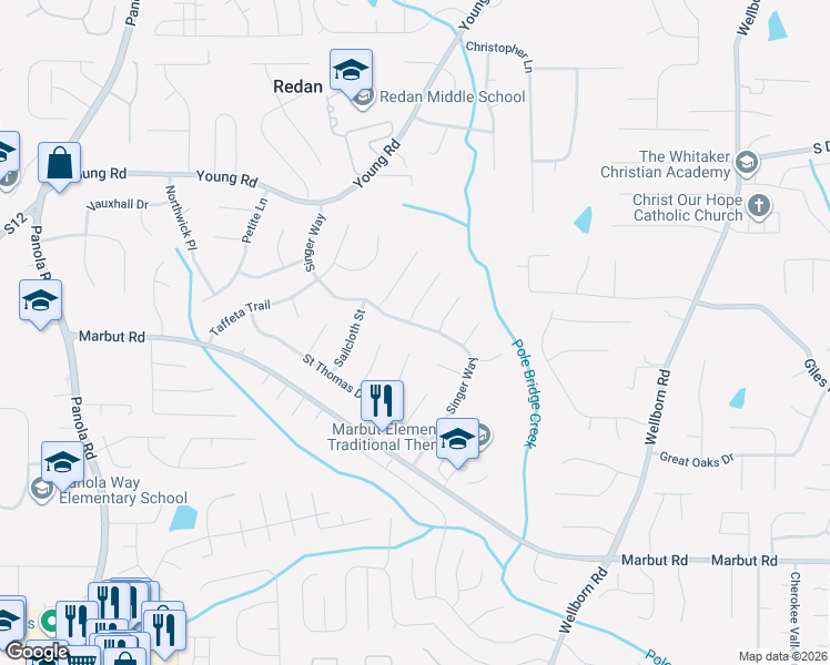 map of restaurants, bars, coffee shops, grocery stores, and more near 1856 Herringbone Hollow in Lithonia