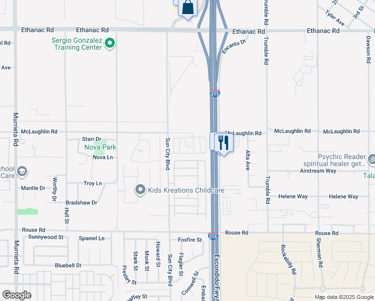 map of restaurants, bars, coffee shops, grocery stores, and more near 26819 Colorado Drive in Menifee