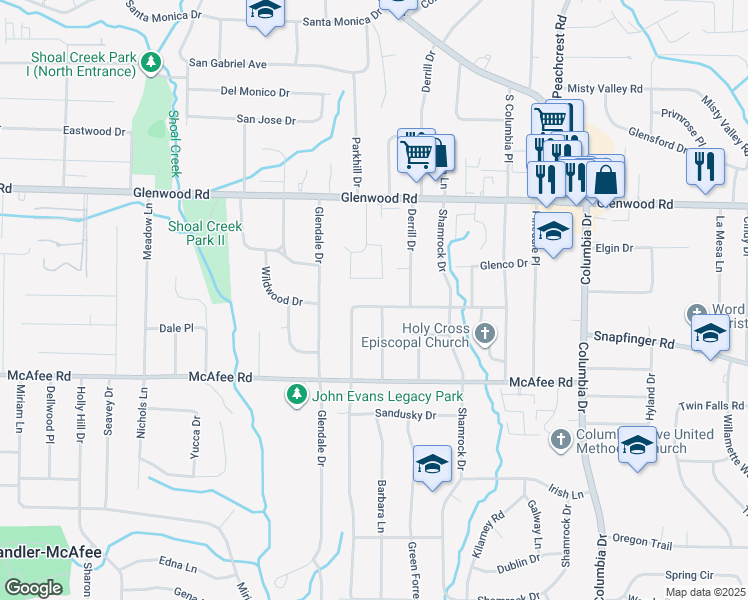 map of restaurants, bars, coffee shops, grocery stores, and more near 1971 Farris Drive in Decatur