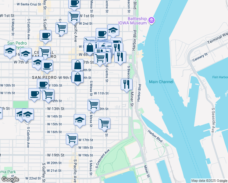 map of restaurants, bars, coffee shops, grocery stores, and more near 255 West 10th Street in Los Angeles
