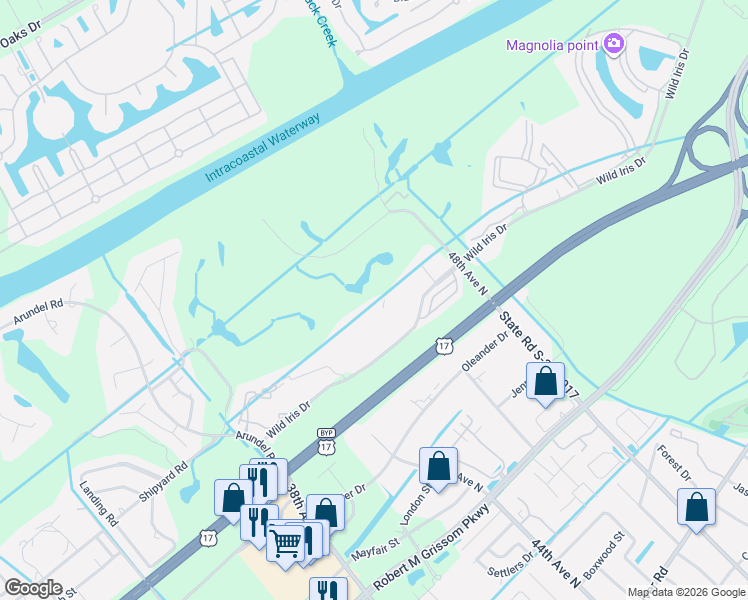 map of restaurants, bars, coffee shops, grocery stores, and more near 4767 Wild Iris Drive in Myrtle Beach