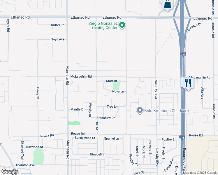 map of restaurants, bars, coffee shops, grocery stores, and more near 26348 Nova Lane in Menifee