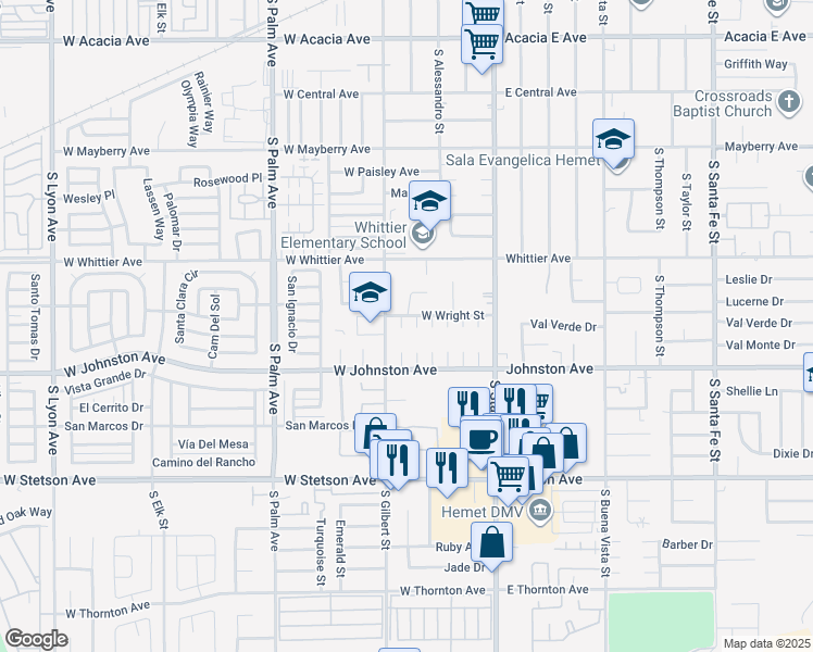 map of restaurants, bars, coffee shops, grocery stores, and more near 810 Felipe Place in Hemet