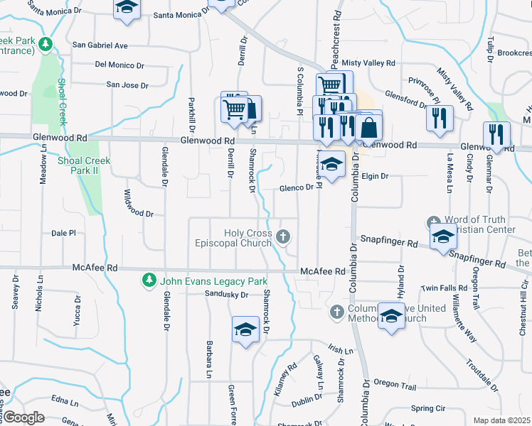 map of restaurants, bars, coffee shops, grocery stores, and more near 1819 Rosewood Road in Decatur