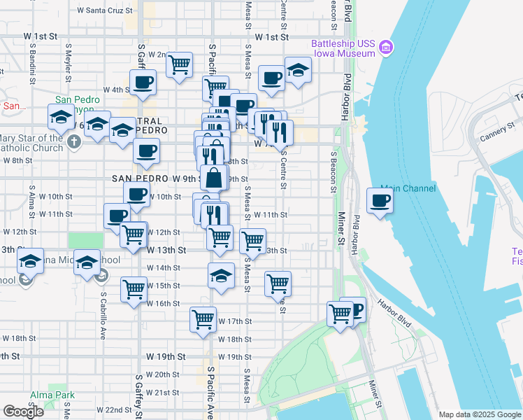 map of restaurants, bars, coffee shops, grocery stores, and more near 362 West 11th Street in Los Angeles