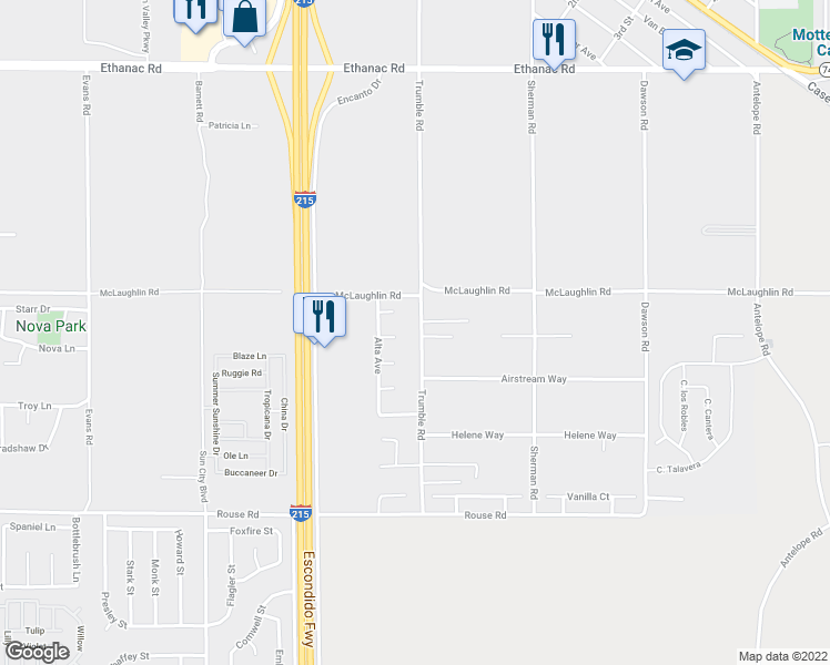 map of restaurants, bars, coffee shops, grocery stores, and more near 26577 Trumble Road in Menifee