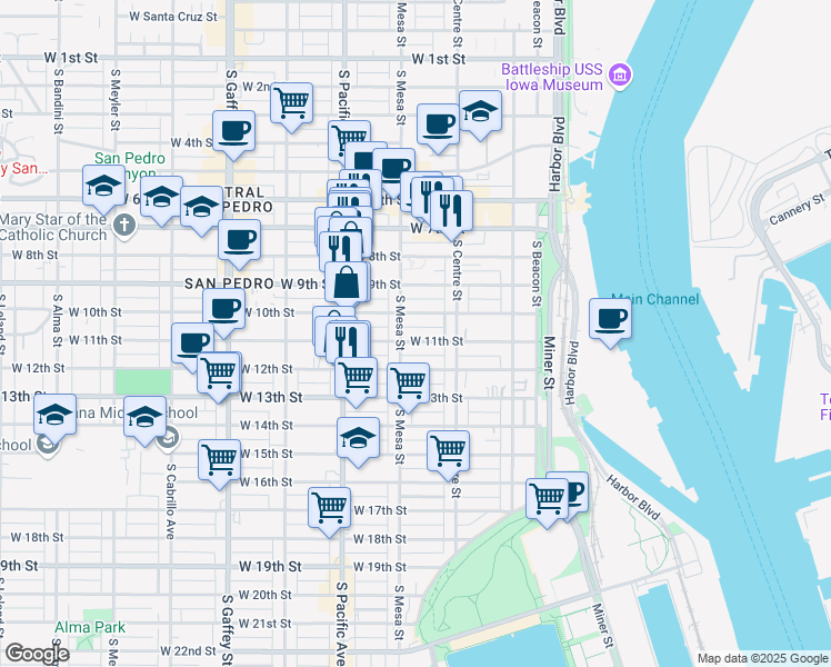 map of restaurants, bars, coffee shops, grocery stores, and more near 372 West 11th Street in Los Angeles