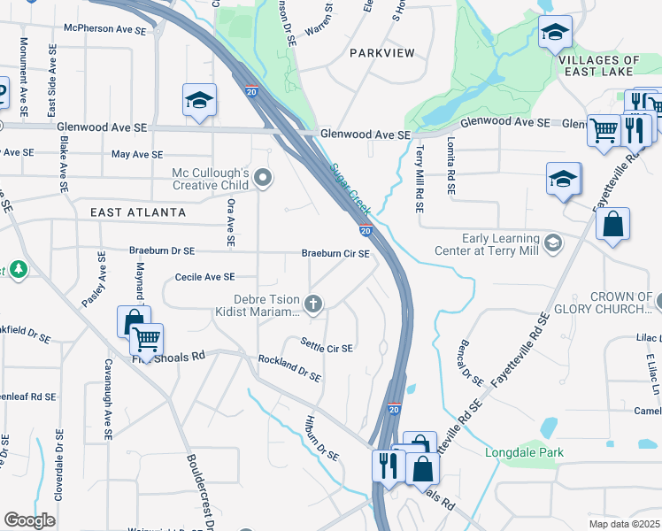 map of restaurants, bars, coffee shops, grocery stores, and more near 1967 Nash Avenue Southeast in Atlanta