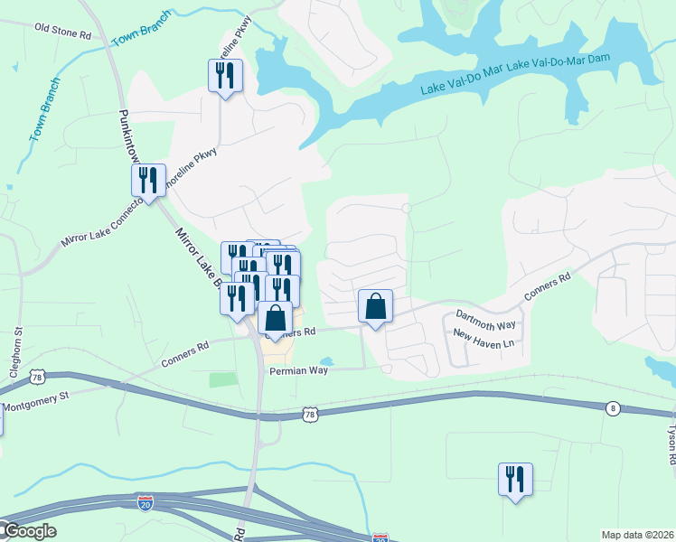 map of restaurants, bars, coffee shops, grocery stores, and more near 2644 Neighborhood Walk in Villa Rica