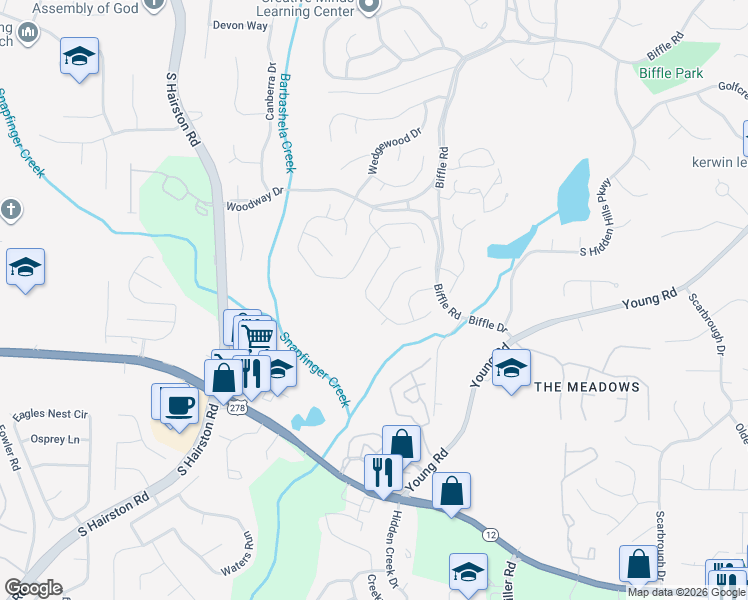 map of restaurants, bars, coffee shops, grocery stores, and more near 1924 Wynhurst Crossing in Stone Mountain