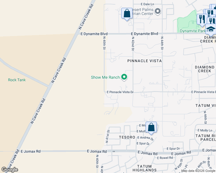 map of restaurants, bars, coffee shops, grocery stores, and more near 27413 North 40th Street in Cave Creek