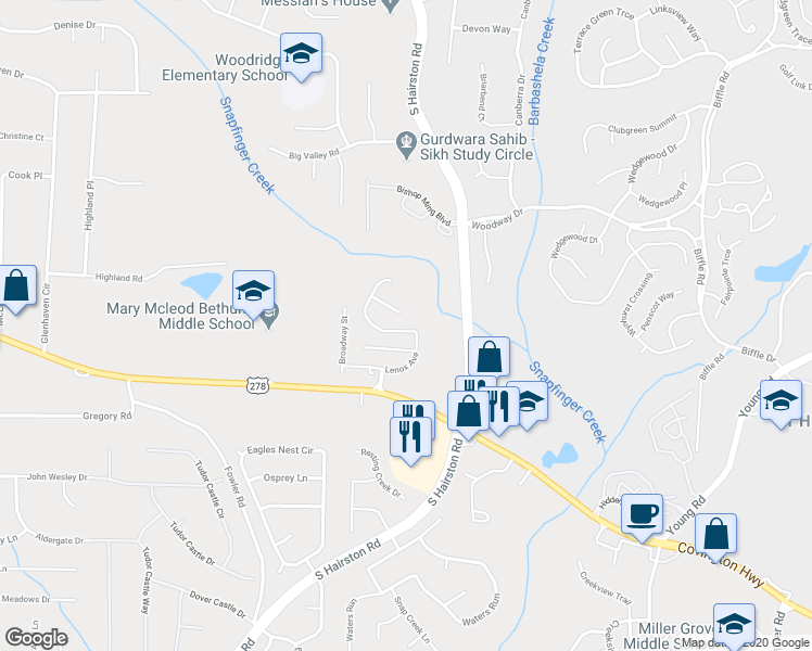 map of restaurants, bars, coffee shops, grocery stores, and more near 4720 Saint James Way in Decatur