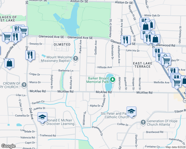 map of restaurants, bars, coffee shops, grocery stores, and more near 2238 Weldon Avenue in Decatur