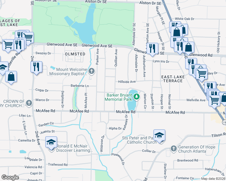 map of restaurants, bars, coffee shops, grocery stores, and more near 2238 Weldon Avenue in Decatur