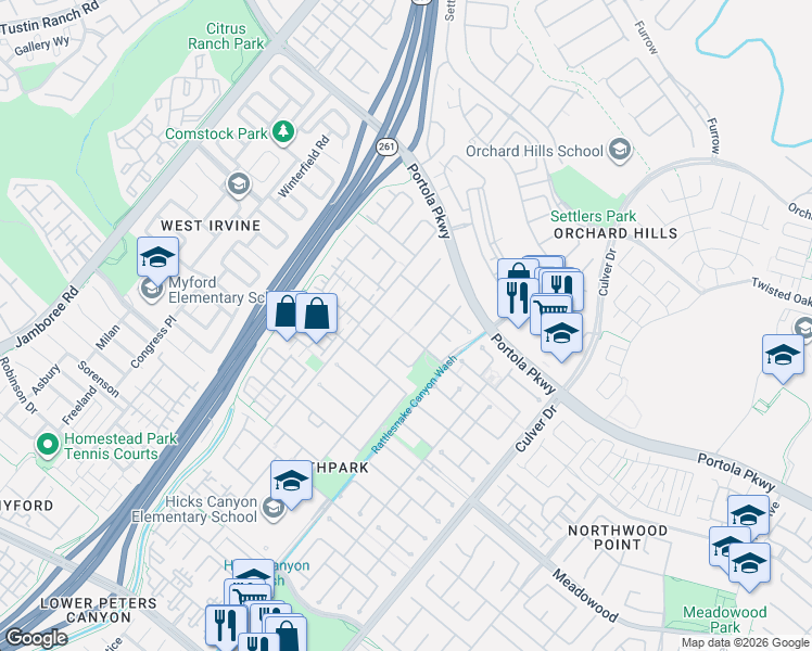 map of restaurants, bars, coffee shops, grocery stores, and more near 34 Sebastian in Irvine