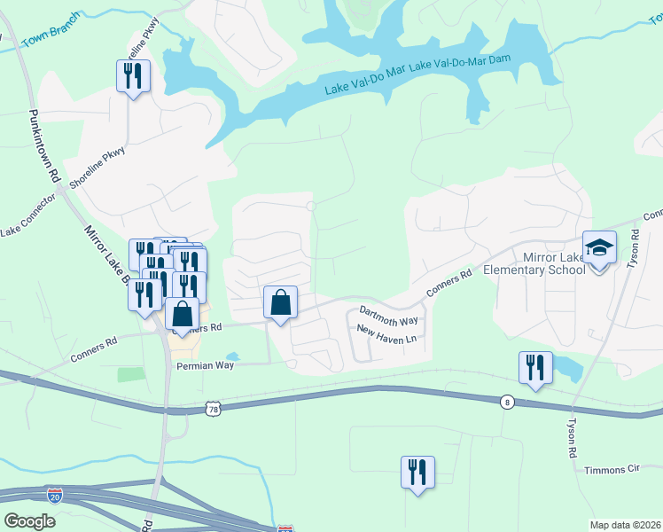 map of restaurants, bars, coffee shops, grocery stores, and more near 1101 Charter Oak Court in Villa Rica