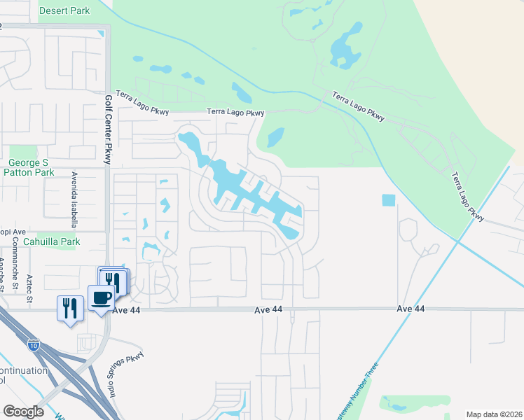 map of restaurants, bars, coffee shops, grocery stores, and more near 84516 Miliare Court in Indio