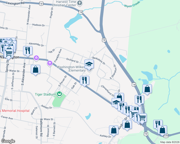 map of restaurants, bars, coffee shops, grocery stores, and more near 101 County Road 199 in Washington