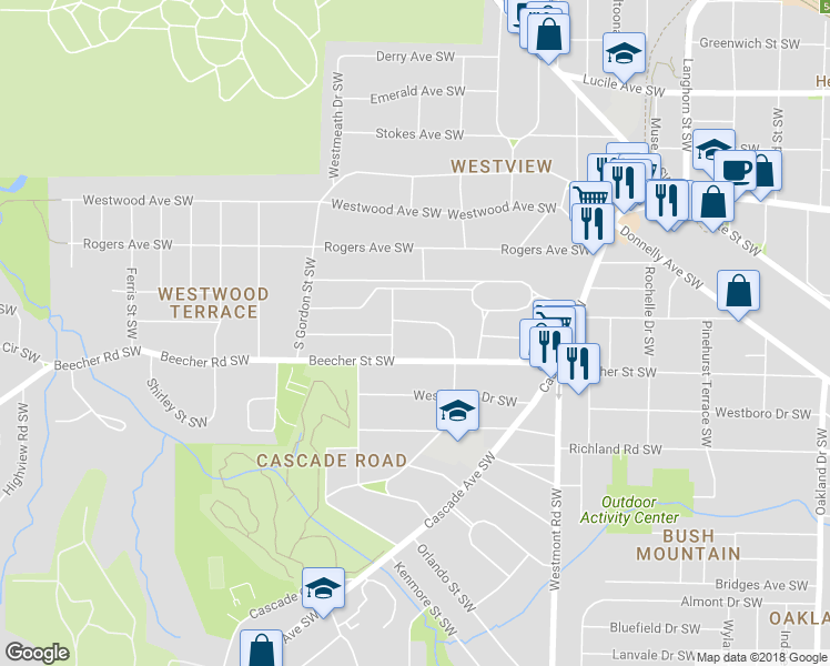 map of restaurants, bars, coffee shops, grocery stores, and more near 1686 Alvarado Terrace Southwest in Atlanta