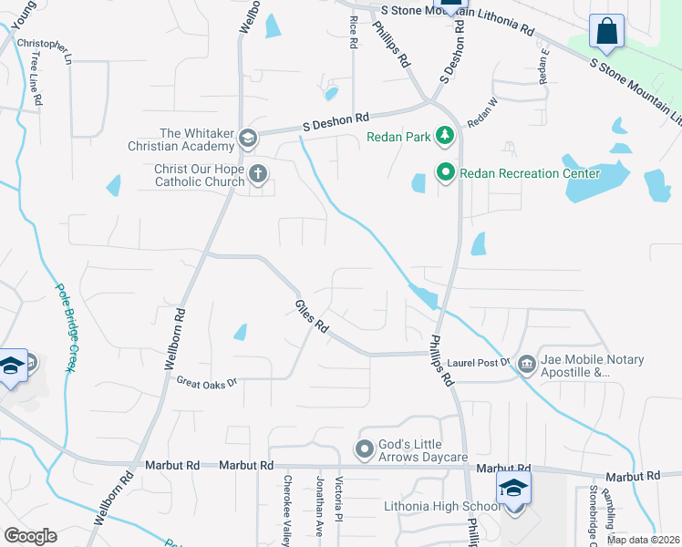 map of restaurants, bars, coffee shops, grocery stores, and more near 6238 Sayler Park in Lithonia