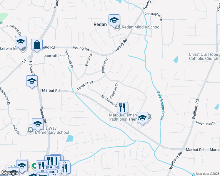 map of restaurants, bars, coffee shops, grocery stores, and more near 1894 Hemming Way in Lithonia